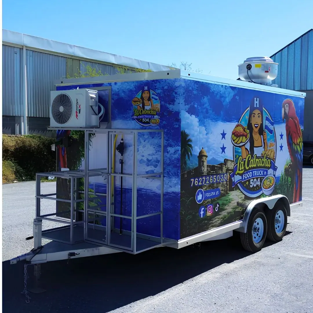 14ft food trailer exterior, doors open