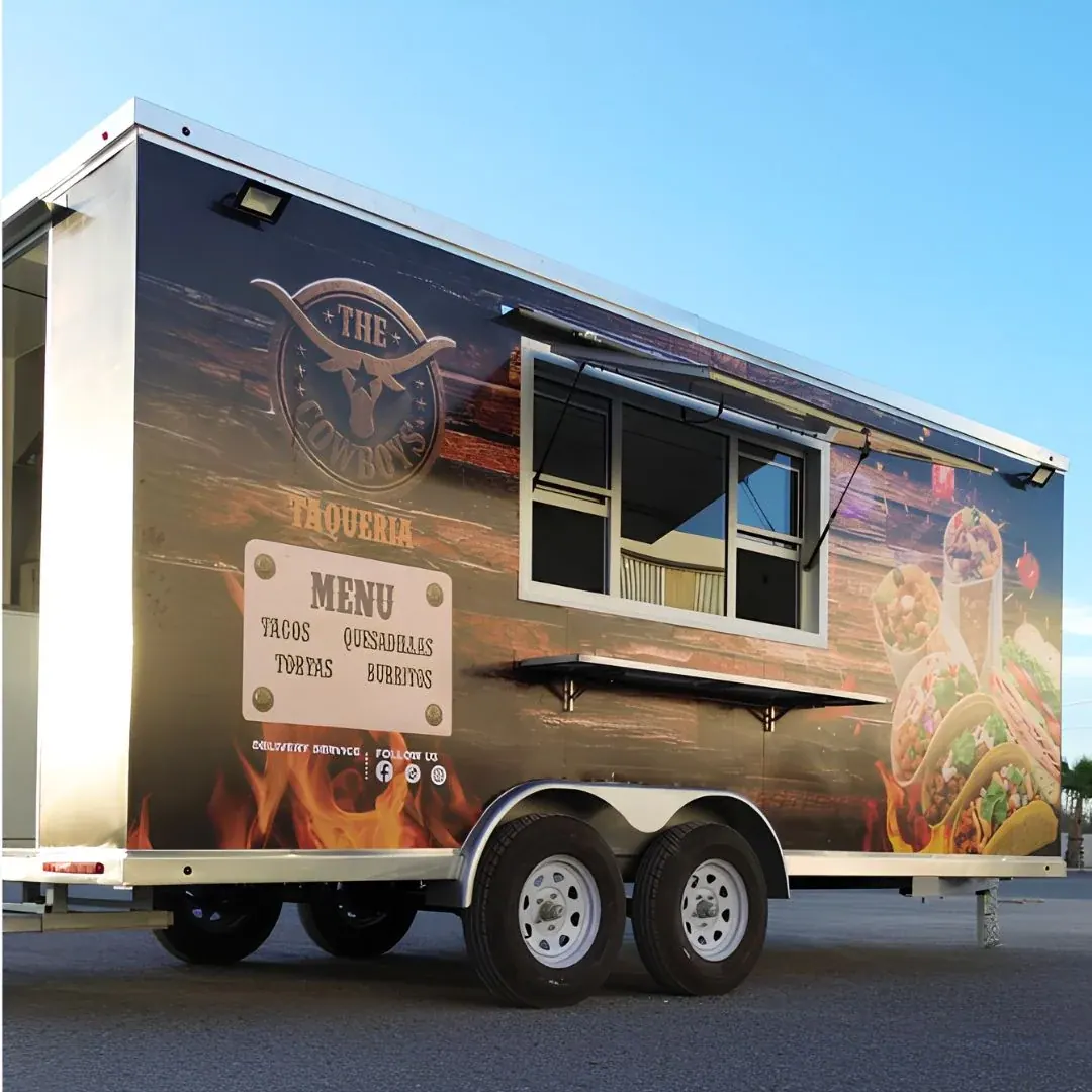 16ft food trailer exterior, doors open