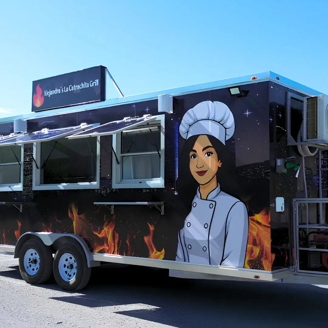 20ft food trailer exterior, doors open
