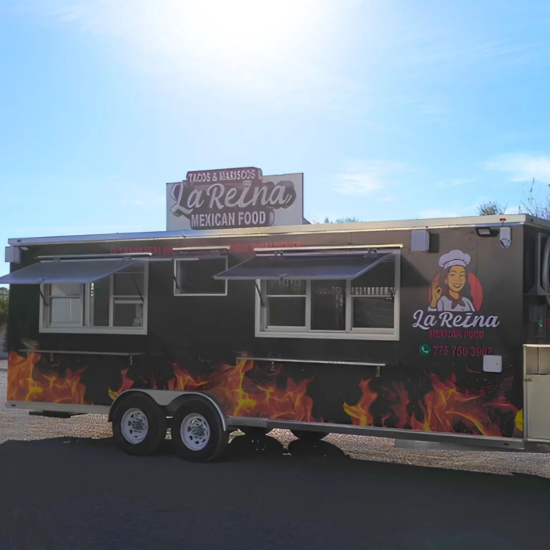24ft food trailer exterior, doors open