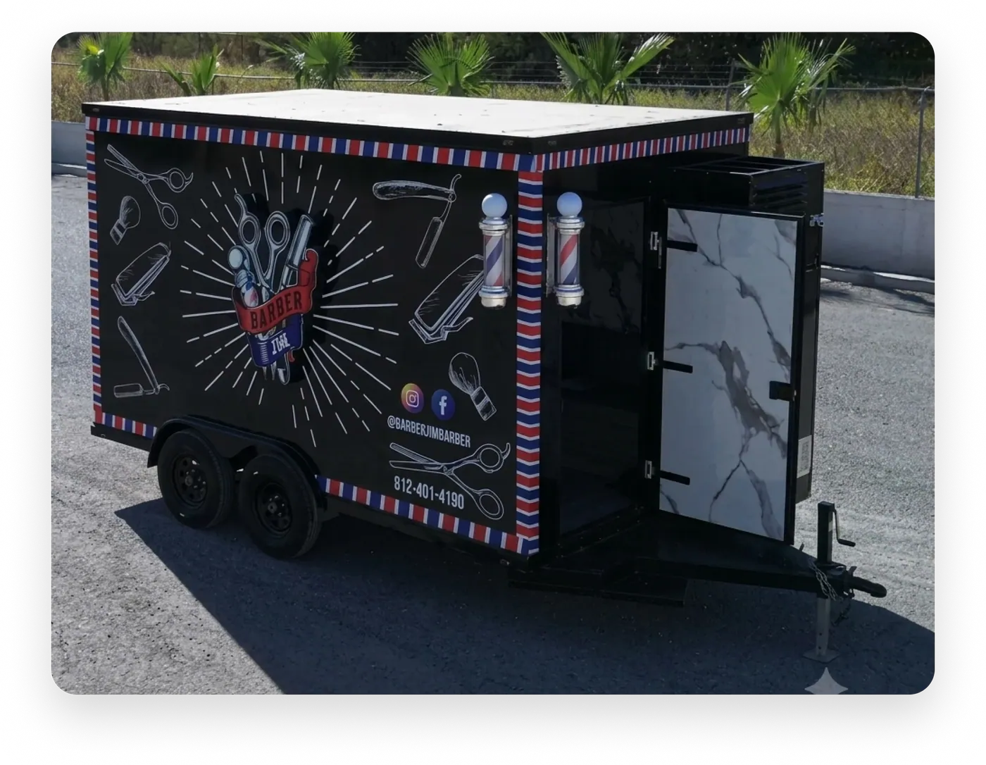 Mobile barber shop trailer exterior