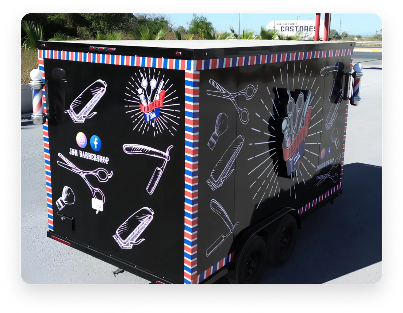 Mobile barber shop interior