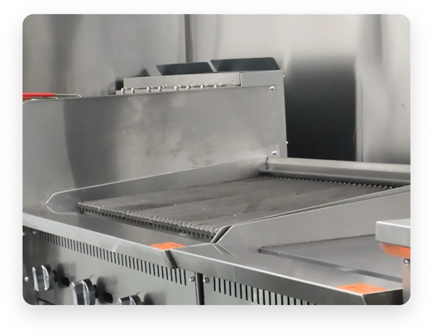 Custom stainless kitchen inside a Trailuxe food trailer